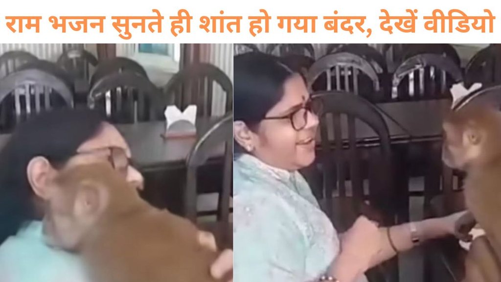 Monkey vibes with woman singing Ram bhajan, monkey viral video