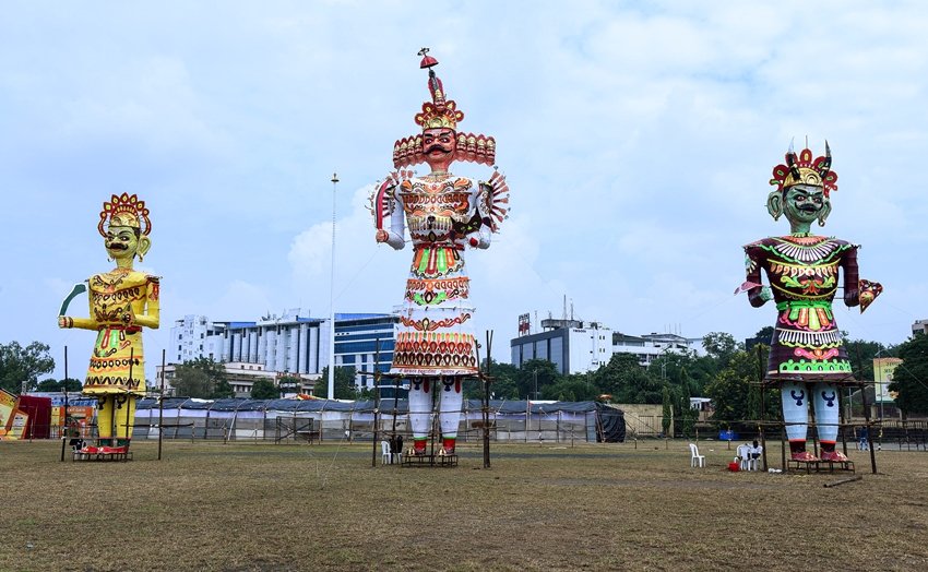 Kumbhkaran and Meghnath are installed on the eve of the Dussehra festival