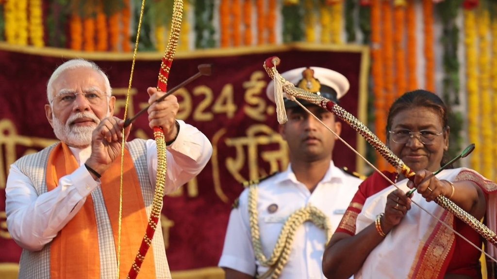 Celebration of Vijayadashami, burning effigies of Ravana,