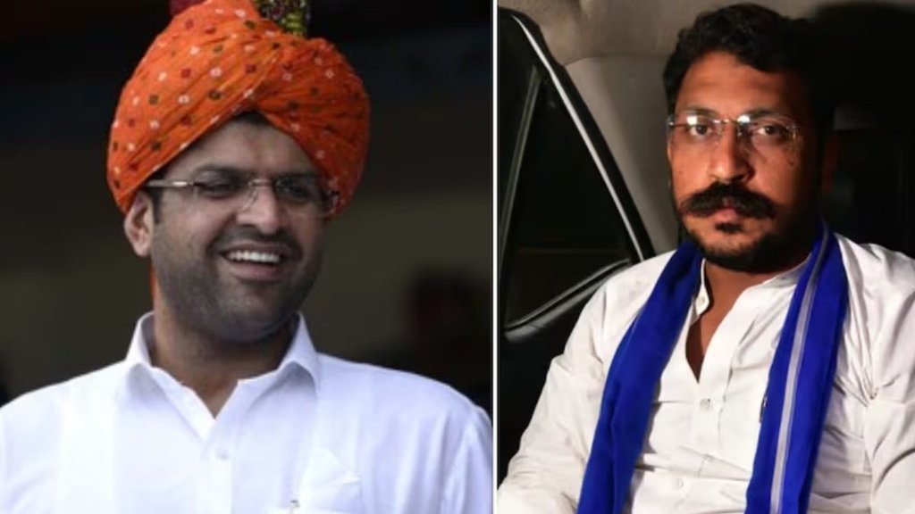Dushyant Chautala Chandrashekhar Azad convoy attacked, Haryana election Dushyant Chautala Chandrashekhar Azad,