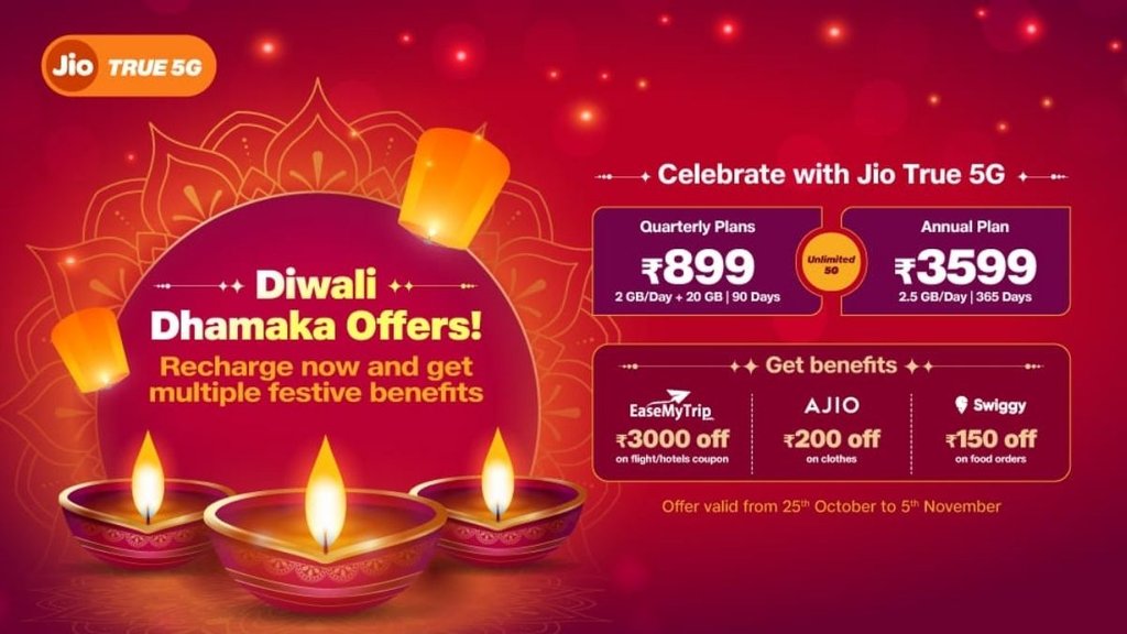 Jio Diwali Dhamaka Offer, Jio Recharge, Diwali Offers