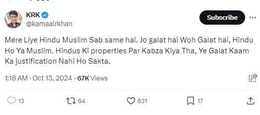 KRK Post After Baba Siddique Death