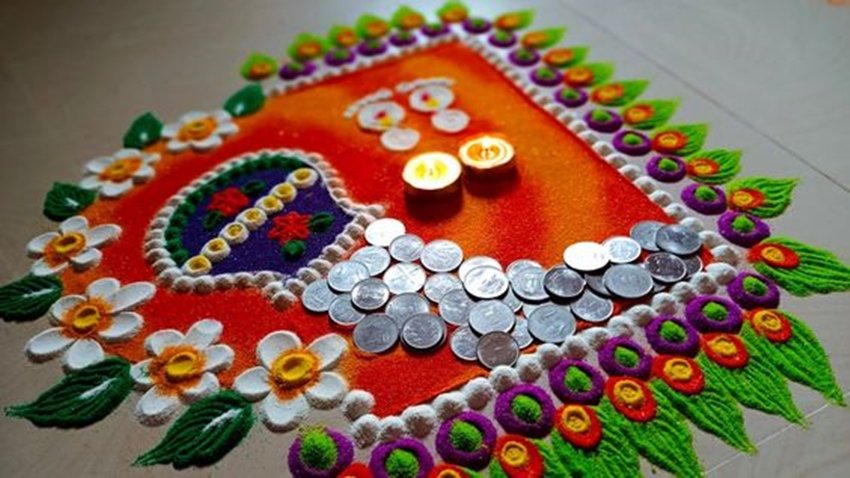 Traditional Indian Rangoli for Dhanteras