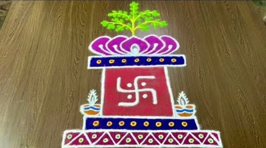 Colorful Rangoli for Tulsi wedding