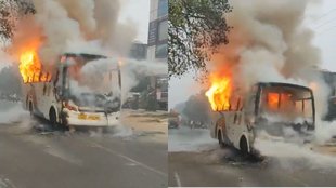 ghaziabad fire news, fire broke out in bus, fire in bus