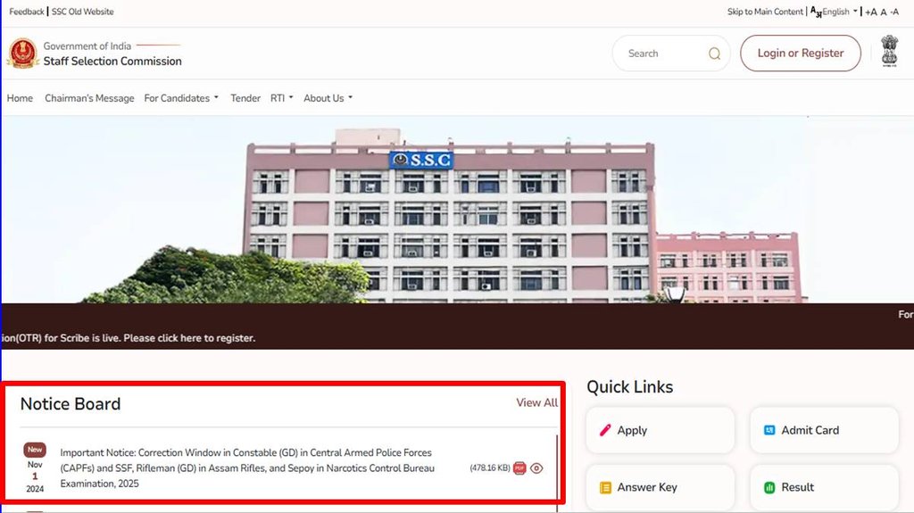 SSC GD Vacancy 2024, Correction Window,