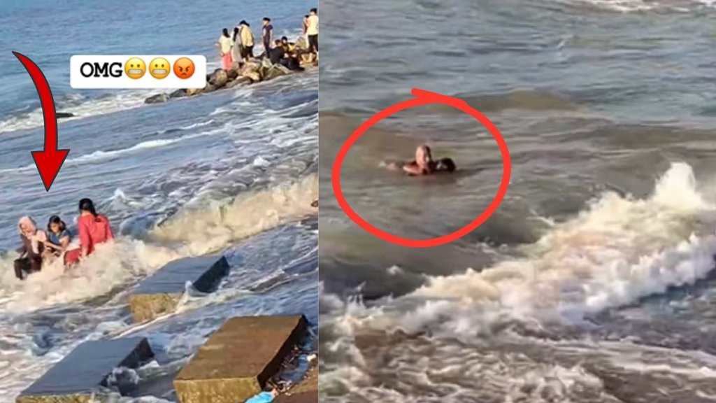 Sea Waves Viral Video, Mother and daughter viral video
