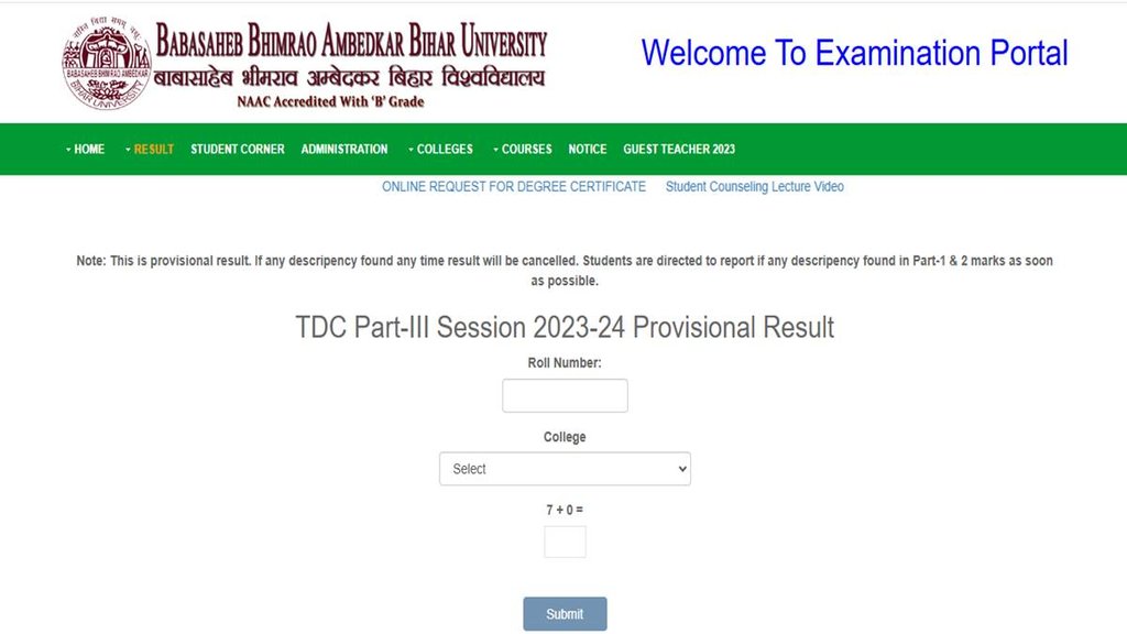BRABU Part III Result, Babasaheb Bhimrao Ambedkar Bihar University bihar