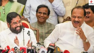 Eknath Shinde Ajit Pawar funny talk, Maharashtra Mahayuti oath-taking, Ajit Pawar Eknath Shinde joke,