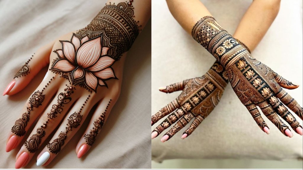 lotus mehndi design back hand simple and beautiful photos