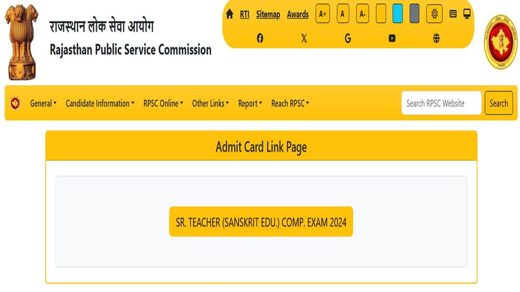 RPSC, Admit Card, Senior Teacher vacancy 2024,