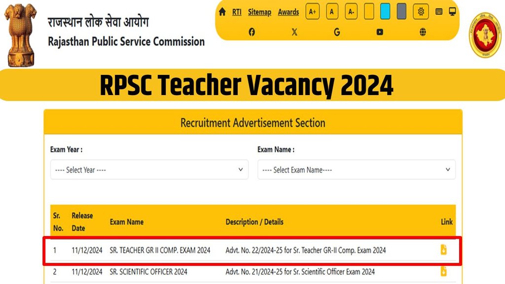 RPSC Teacher Vacancy 2024, RPSC Online, Rpsc vacancy