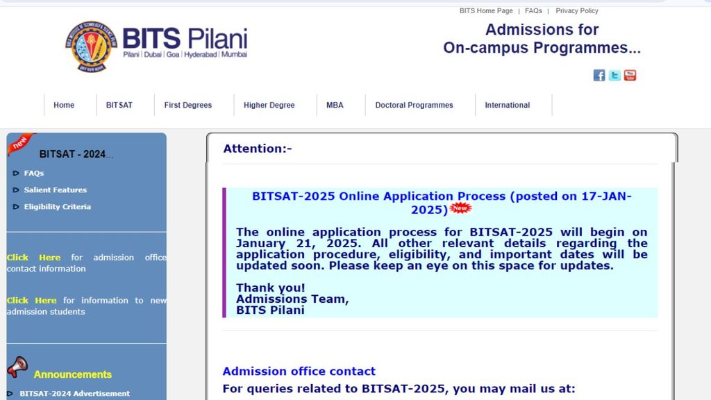 BITSAT 2025, BITSAT 2025 registration, BITSAT 2025 registration begins, BITSAT 2025 Registration begins, BITSAT 2025 Registration direct link