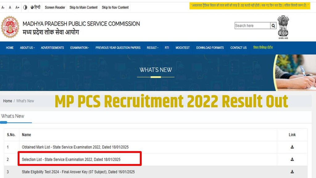 MPPCS Result Out, MP PCS 2022 Result, MP PCS Exam 2024