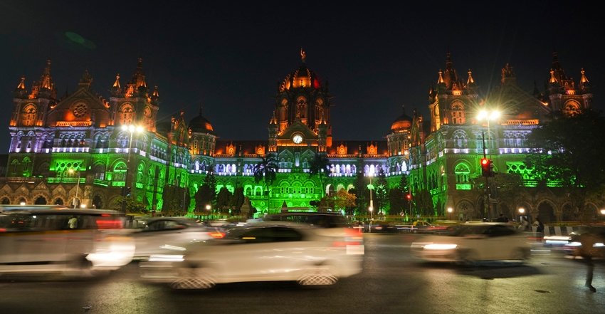 Mumbai CST tricolor lighting