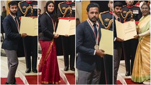 Khel Ratna Award, Major Dhyanchand Khel Ratna Award, Major Dhyan Chand Khel Ratna Award: D Gukesh (Chess),Harmanpreet Singh (Hockey), Praveen Kumar (Para-Athletics), Manu Bhaker (Shooting)