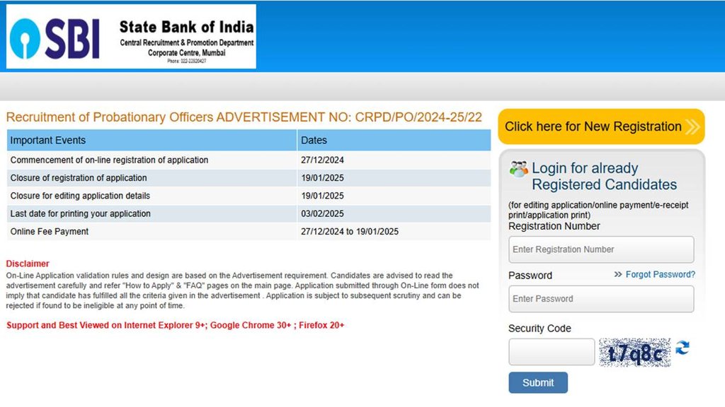 SBI PO Vacancy 2024-25, SBI PO recruitment registration last date