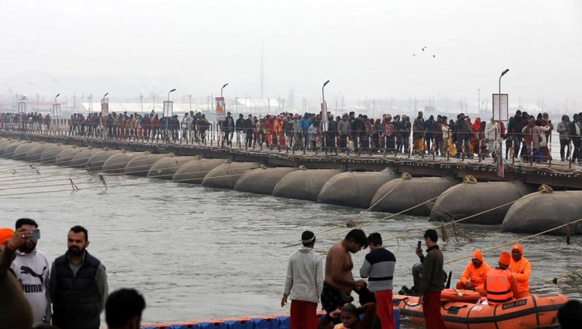 Floral shower at Kumbh Mela
