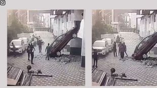 Car falls from second floor parking lot, car accident pune