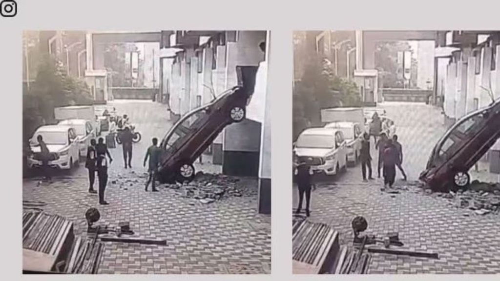 Car falls from second floor parking lot, car accident pune
