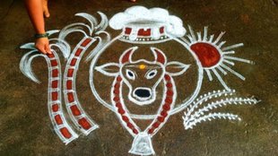 traditional pongal kolam with dots