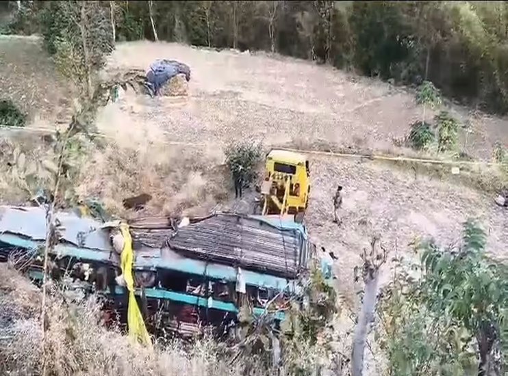 Bus falls into a deep valley