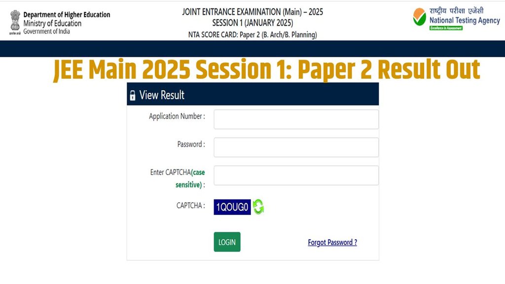 JEE Main 2025, JOINT ENTRANCE EXAMINATION, JEE Main paper 2 result,