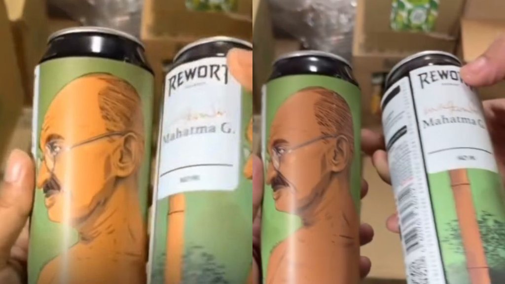 Mahatma Gandhi pictures on Russian beer cans, russian beer brand, rewort