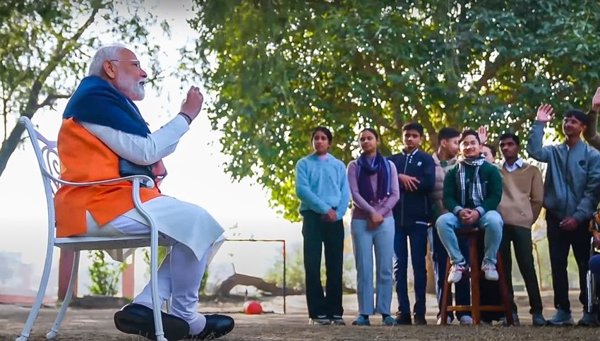 Prime Minister Narendra Modi interacst with students on different aspects of stress-free exams under Pariksha Pe Charcha 