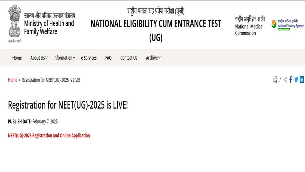 NEET UG 2025, NEET UG Registration, NEET UG Website,