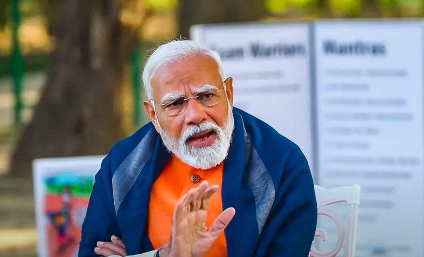 Prime Minister Narendra Modi interacst with students on different aspects of stress-free exams under Pariksha Pe Charcha 