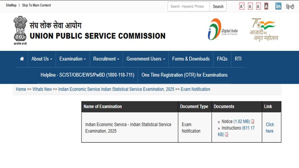UPSC IES ISS Notification 2025, upsc.gov.in,