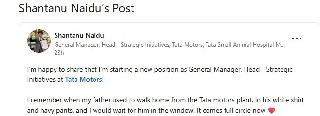 Shantanu Naidu Post