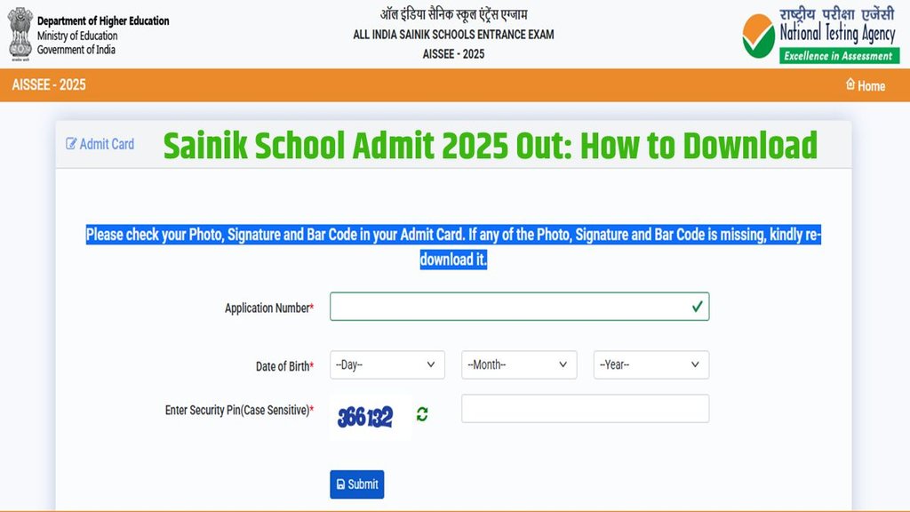 Sainik School Admit Card, AISSEE Admit Card out, exams.nta.ac.in
