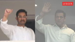 Eid 2025 Bollywood, Salman Khan Eid greeting, Aamir Khan Eid celebration, Salman Khan bulletproof glass, Shah Rukh Khan Eid 2025, Bollywood Eid celebrations, Salman Khan Sikandar movie, Salman Khan Instagram Eid post, Eid 2025 Bollywood celebrities, Aamir Khan balcony greeting.