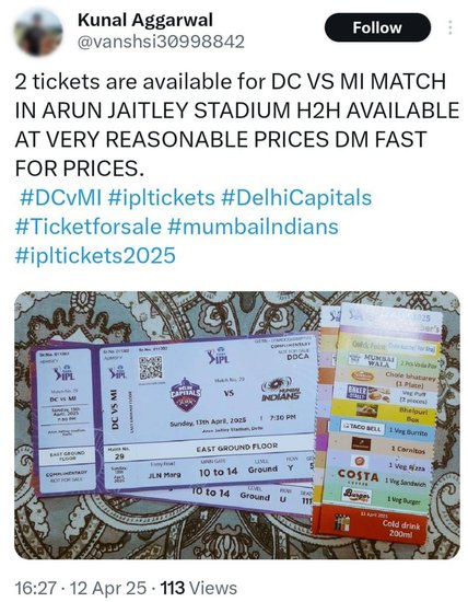 IPL 2025, DC vs MI, IPL 2025 Match Ticket Black Marketing
