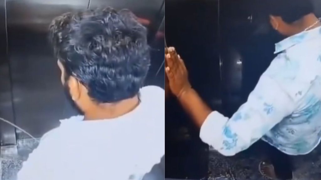 man urinating in lift, public indecency, viral video