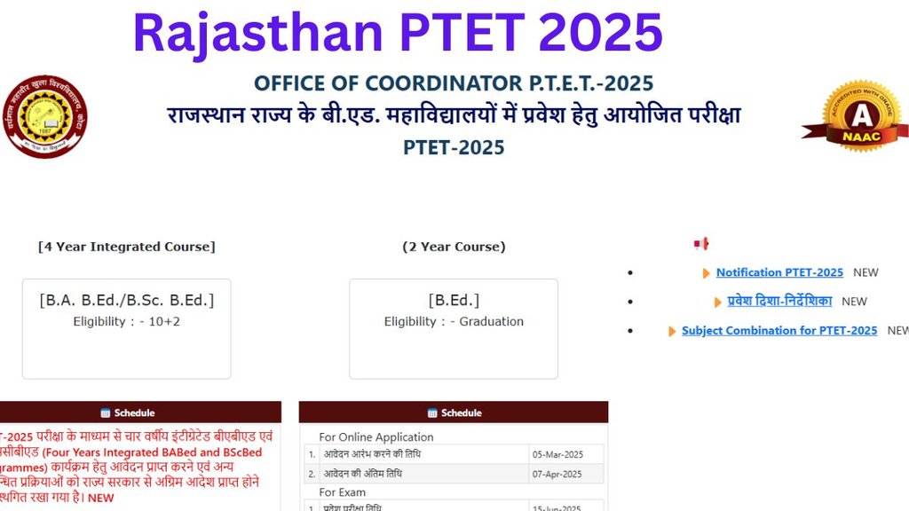 Rajasthan PTET 2025, Pre Teacher Education Test, B.Ed courses