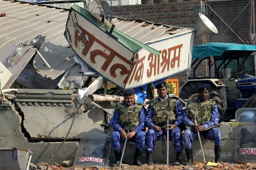 RAF sit idle outside the Satlok ashram