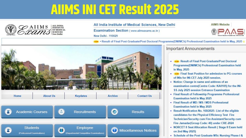 AIIMS INI CET Result 2025, AIIMS INI CET Result 2025 Released, AIIMS INI CET Result 2025 Out, AIIMS INI CET Result 2025 Declare, AIIMS INI CET Result 2025 Direct Link