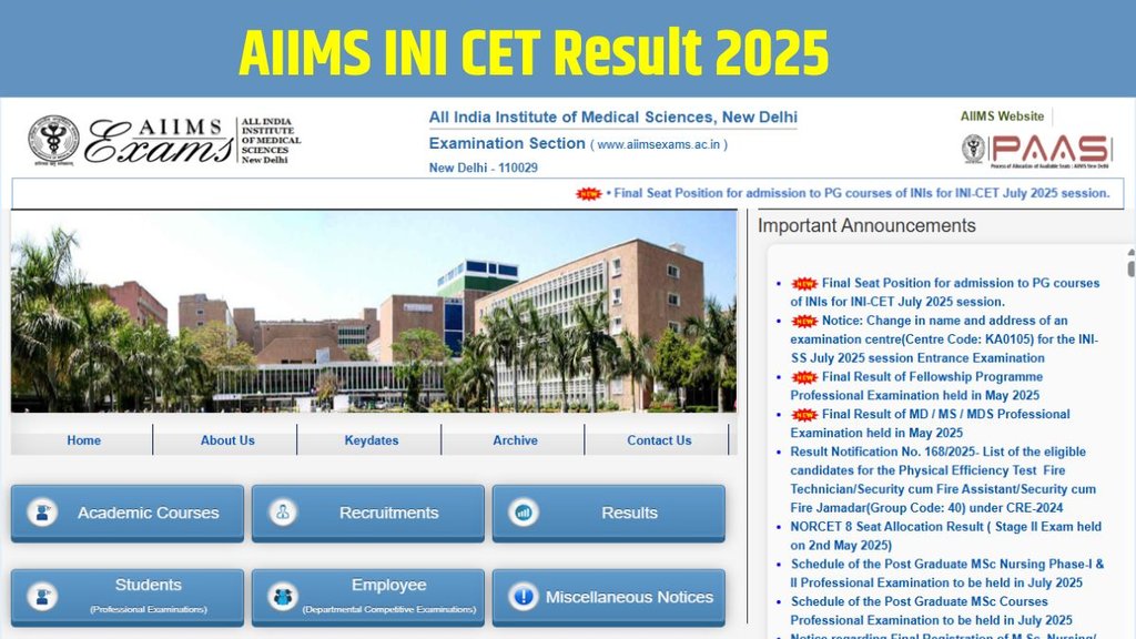 AIIMS INI CET Result 2025, AIIMS INI CET Result 2025 Date and Time, AIIMS INI CET Result 2025 Date, AIIMS INI CET Result 2025 Direct Link, AIIMS INI CET Result 2025 Link, INI CET Result 2025, INI CET Result 2025 Direct Link