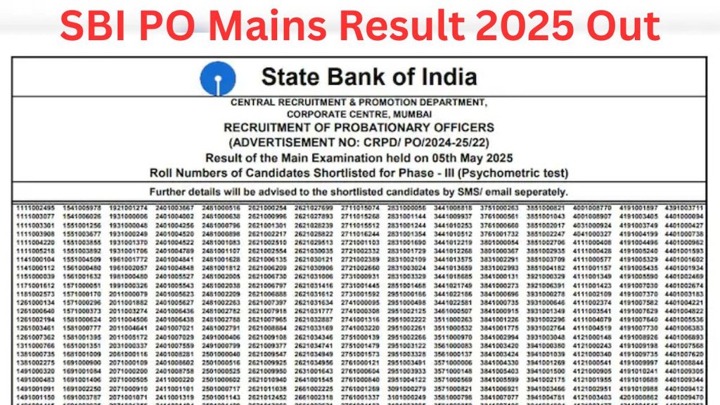 SBI PO Mains result 2025, एसबीआई पीओ मेंस रिजल्ट 2025 sbi.co.in