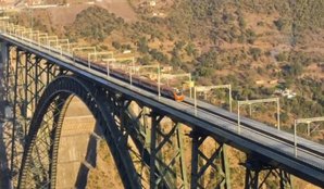 Aerial view of Chenab Bridge