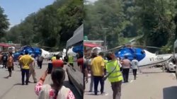 VIDEO: केदारनाथ धाम जा रहे हेलीकॉप्टर की हाई-वे पर इमरजेंसी लैंडिंग, पायलट घायल; सभी यात्री सुरक्षित