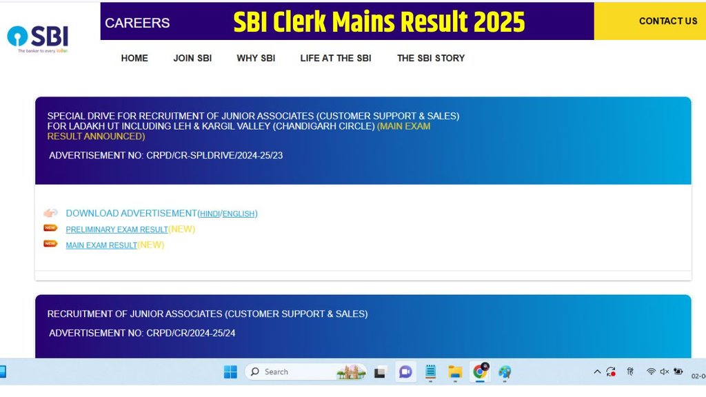 SBI Clerk Mains Result 2025 scorecard link, How to check SBI Clerk Mains Result 2025, SBI Clerk Mains Result 2025 PDF download link
