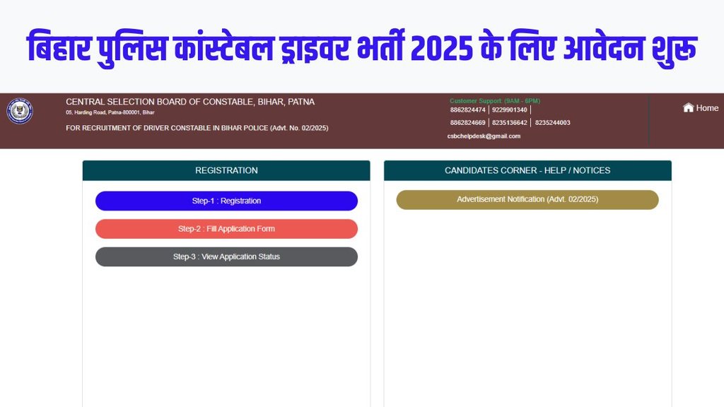 CSBC Bihar Police Driver Constable Form 2025, Bihar Police Driver registration 2025 date, csbc.bihar.gov.in, Bihar Police Constable Driver Eligibility criteria, Central Selection Board of Constables