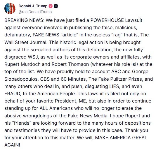trump sues wall street journal, trump sues wsj, wsj sued,