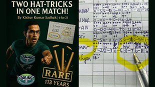 Kishor Kumar sadhak, bowler takes two hat-tricks in one game, two hat-tricks in one game