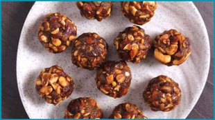 dates ladoo recipe, khajur laduu recipe, dates nuts laddu