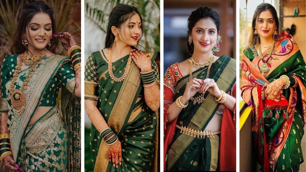 Green Saree For Sawan | Nayi dulhan ke liye hari saree online | green-colour saree